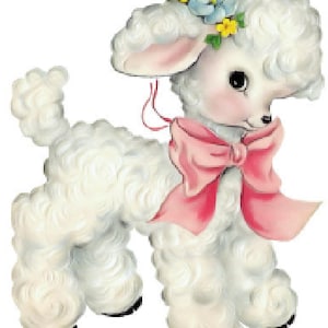 Vintage Image Shabby Nursery Baby Lamb Bow Transfers Waterslide Decals AN501