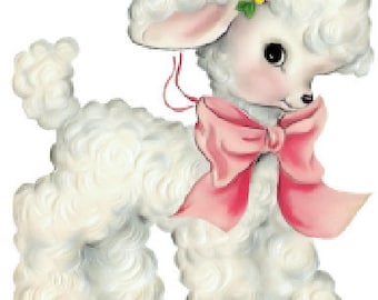 Vintage Image Shabby Nursery Baby Lamb Bow Transfers Waterslide Decals AN501