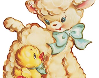 Vintage Image Lamb and Duck Pull Toy Furniture Transfers Waterslide Decals AN875