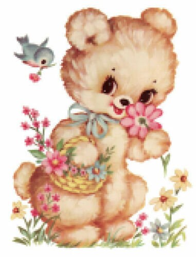 Vintage Image Shabby Sweet Bear and Bluebird Digital Download — Printable Ephemera