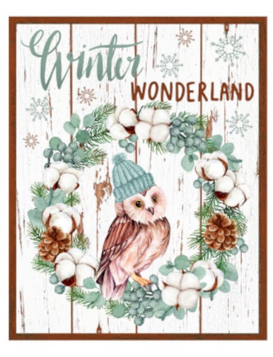 Vintage Grunge Wood Winter Wonderland Owl Christmas Digital Download — Printable Ephemera