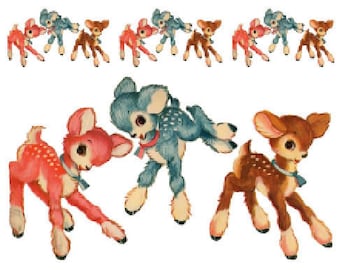 Vintage Image Retro Three Deer Pink Blue Brown Transfers Waterslide Decals AN664