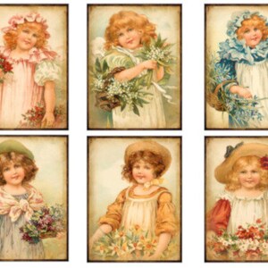 6 Vintage Grunge Victorian Girls Tags Labels Collage Sheet ATC ACEO / Victorian Girls Collage Sheet Tags Images—Printable Ephemera