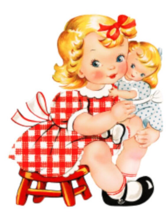 Vintage Image Shabby Retro Little Girl Baby Doll Digital Download Printable Ephemera Scrapbooking Children