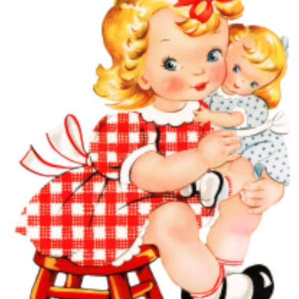 Vintage Image Shabby Retro Little Girl Baby Doll Digital Download — Printable Ephemera Scrapbooking Children