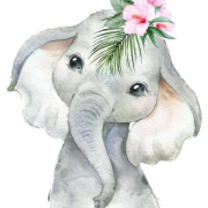 Aquarelle Peinte à la main Bébé Éléphant Pépinière Animaux Africains Fleurs Toboggan Aquatique Décalque AN851