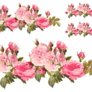 Vintage Image Shabby Cabbage Pink Roses Swag Large Furniture Transfers Waterslide Decals FL163