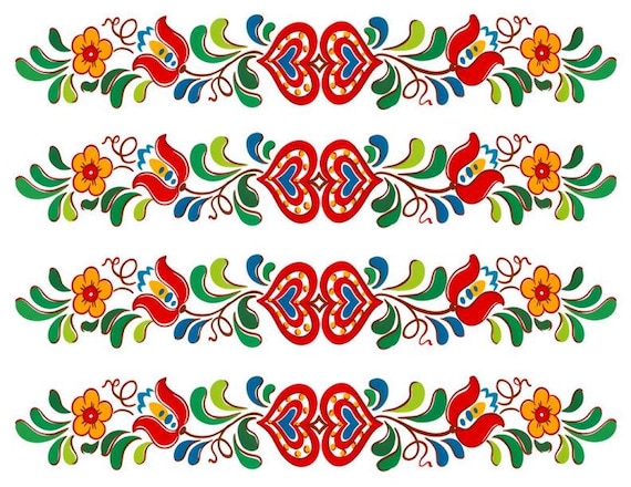 Vintage Image Retro Dutch Folk Art Flowers Hearts Banner Swag