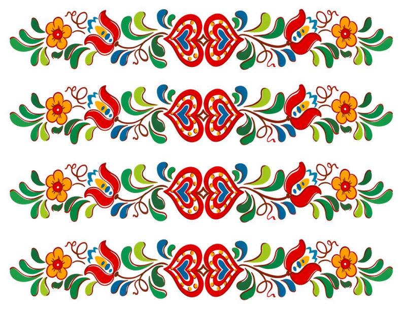 Vintage Image Retro Dutch Folk Art Flowers Hearts Banner Swag