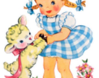 Vintage Image Shabby Retro Nursery Mary Little Lamb Girl Transfers Waterslide Decals KID533
