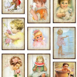 vintage Image Shabby Grunge Encadré Enfants Bébés Transferts Toboggans Aquatiques Décalcomanies ~ KID623