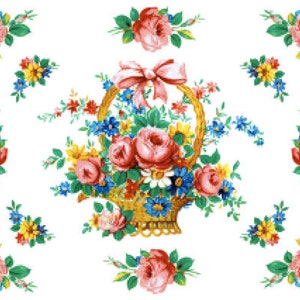 Vintage Image Shabby Retro Pink Roses Basket Transfers Transfers Waterslide Decals FL515