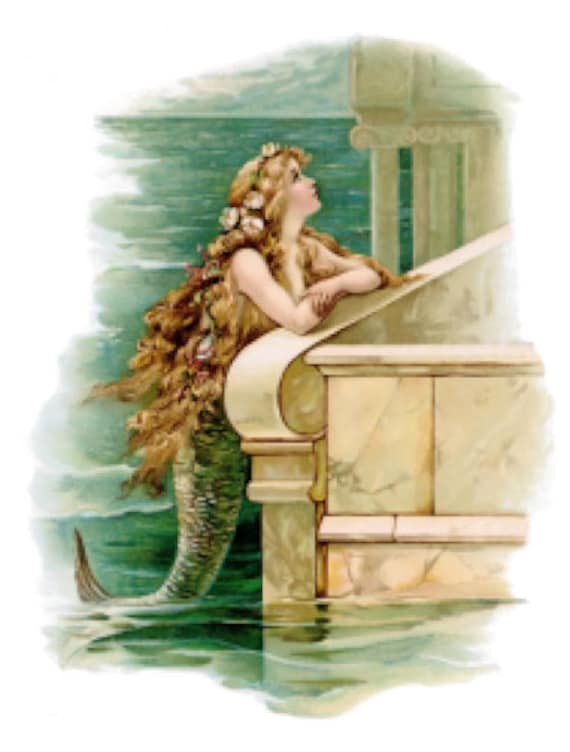 Vintage Image Little Mermaid Hans Andersen Fairy Tale Waterslide 