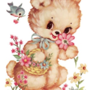 Vintage Image Shabby Nursery Bear & Flower Basket Furniture Transfers Waterslide Decals~ AN548