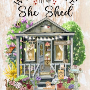Vintage Grunge Wood She Shed, Garden, Flowers, Welcome, Spring, Summer, DIY Art Sign Digital Download — Printable Ephemera