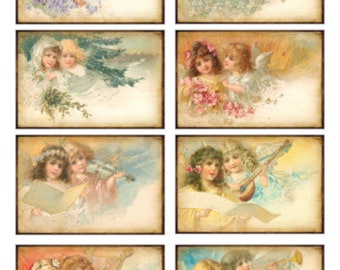 8 Vintage Grunge Victoriaanse Engelen ATC ACEO / Digital Collage Sheet Tags Afbeeldingen-Afdrukbare Ephemera