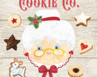 Vintage Grunge Wood Fondo Navidad Sra. Claus, Galletas, Panadería, Letrero de Arte, Decoración e Impresión del Hogar de la Granja, Descarga Digital