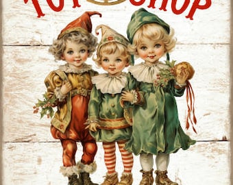 Vintage Grunge Wood Background Santa's Toy Shop, North Pole, Elves, Farmhouse Art Prints, Vintage Signs, Country Home Decor Digital Download