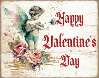 vintage Grunge Background Farmhouse, Victorian Angel, Love Angel, Valentine, Cupidon, Country Decor, Art Sign and Print Digital Télécharger