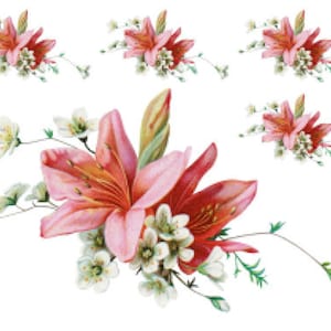 Vintage Image Shabby Victorian White Flower Lily Swag Furniture Transfers Waterslide Decals FL337