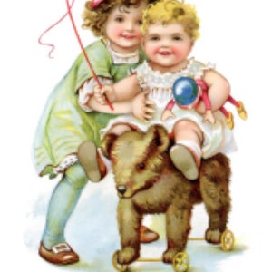 Vintage Image Nursery Victorian Children Toys Furniture Transfers Waterslide Decal KID573