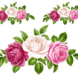 Handpainted Cabbage Shabby Pink Roses Swags Transfers Decoupage Waterslide Decals FL540
