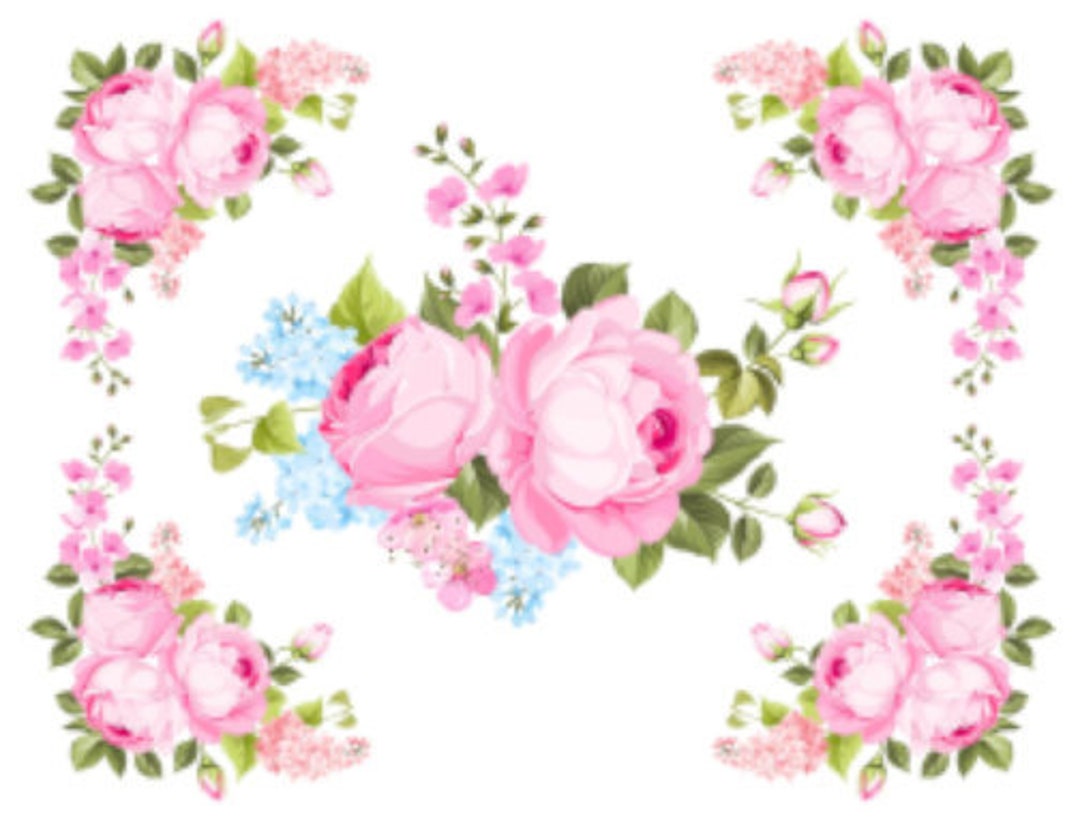 Shabby Cabbage Roses Swags Corners Furniture Transfers Decoupage ...