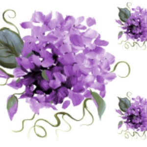 Shabby Hand Painted Dark Purple Hydrangeas Furniture Transfers Waterslide Decals FL562