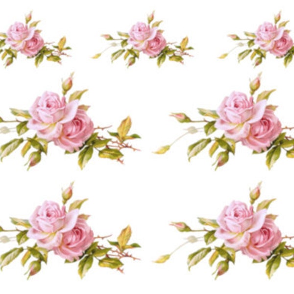 Vintage Image Shabby Pink Rose Swag Bouquet Furniture Transfers Waterslide Decals~ FL419