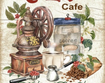 Vintage Grunge Wood Background Country Farmhouse Coffee Grinder, Cafe, Kitchen, Coffee Beans, Art Sign and Print Digital Download