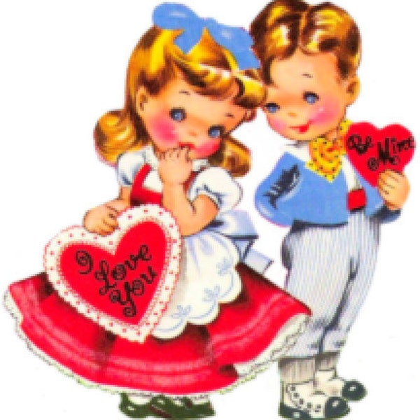 Vintage Reto Shabby Valentine Boy Girl Couple  Digital Download — Printable Ephemera