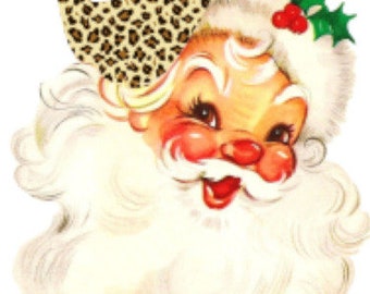 Vintage Image Shabby Retro Brown Leopard Cap Hat Santa Christmas Digital Download — Printable Ephemera