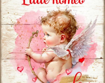 vintage Grunge Background Farmhouse, Little Romeo, Love Angel, Hearts, Valentine, Cupidon, Country Decor, Art Sign and Print Digital Télécharger