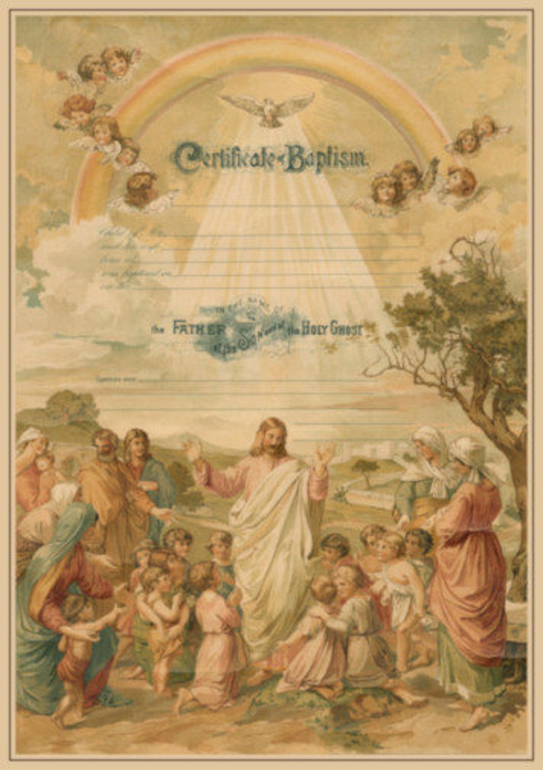 Vintage Baptism Certificate Digital Image Clip Art Cardmaking Mixed ...