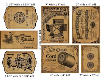 Vintage Grunge Background Farmhouse Sewing, Buttons, Singer, Labels for Jars and Tin Boxes, Country Decor, Rustic DIY, Digital Download
