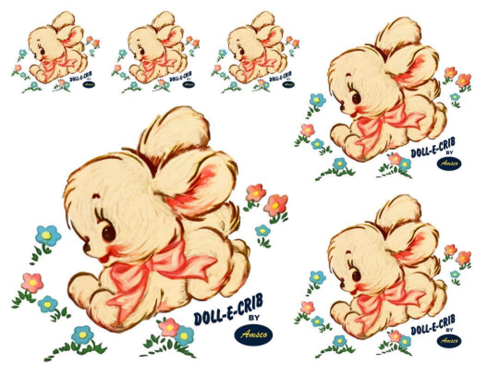 Vintage Image Bunny Rabbit Amsco Doll-e-crib Furniture Transfers ...
