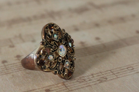 Rhinestone Costume Jewelry Ring c1980s - image 3