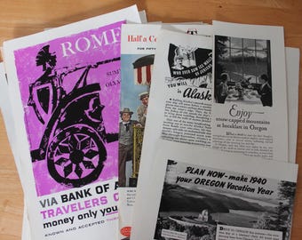 Pubblicità di viaggi d'epoca da riviste, lotto di 45, anni '10-'60 circa