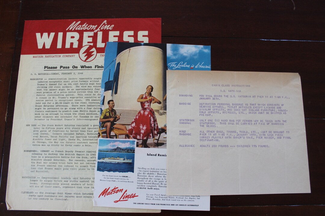 Matson Steamship Line Paper Ephemera 1940s Etsy