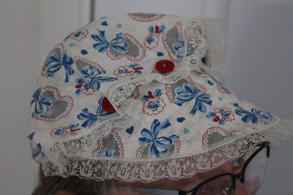 Pair of Handmade Linen Sun Bonnets 1940s