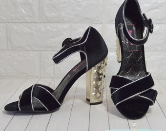 Black Betsey Johnson Platform Chunky Heels 1940's Inspired