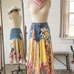 Custom Scrappy Patchwork Skirt | One-of-a-Kind Boho Hi Low Maxi Skirt | Made to Order