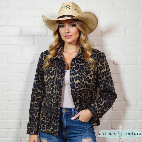 Chaqueta vintage con estampado de leopardo, abrigo estilo safari con botones al frente, prenda exterior con estampado animal