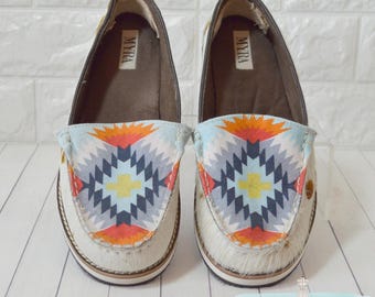 Mocassini Serape in vera pelle di vacchetta – Scarpe slip-on azteche del sud-ovest / Taglia 6
