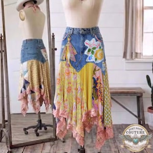 Custom Scrappy Patchwork Skirt | One-of-a-Kind Boho Hi Low Maxi Skirt | Made to Order