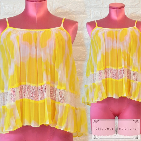 Vintage, Yellow, Chiffon, BCBG, Sheer, Top - image 3