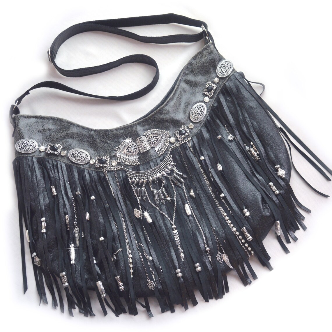 Leather Fringe Gypsy Boho Cross Body Bag Purse Etsy