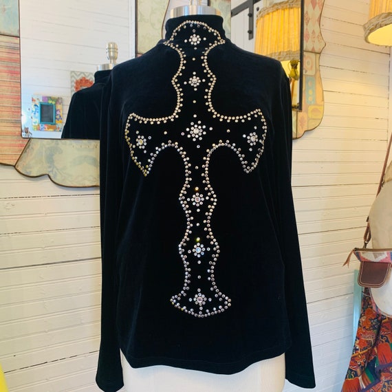 Black Velvet Tunic with Cross in Studs and Swarov… - image 3