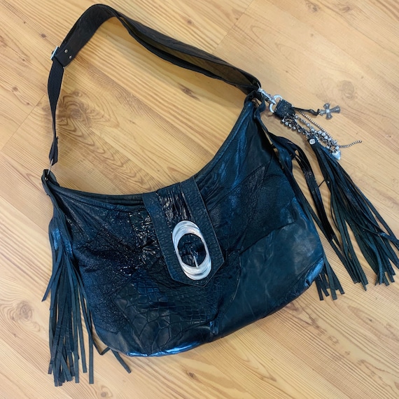 Leather Patchwork Fringe Crossbody Bag: Handmade Boho  display picture 2