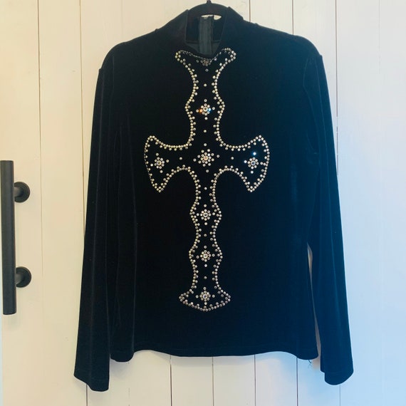 Black Velvet Tunic with Cross in Studs and Swarov… - image 4